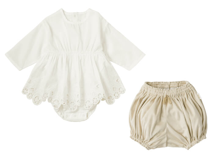 0-4.bodysuits 7 scallop white×bloomers 7 iris white