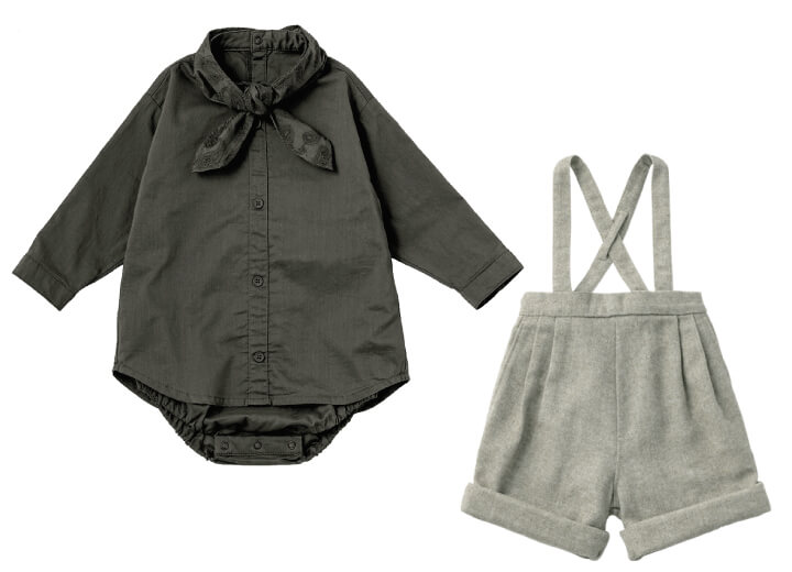 1-4.bodysuits 6 scarf charcoal×shorts 4 beige